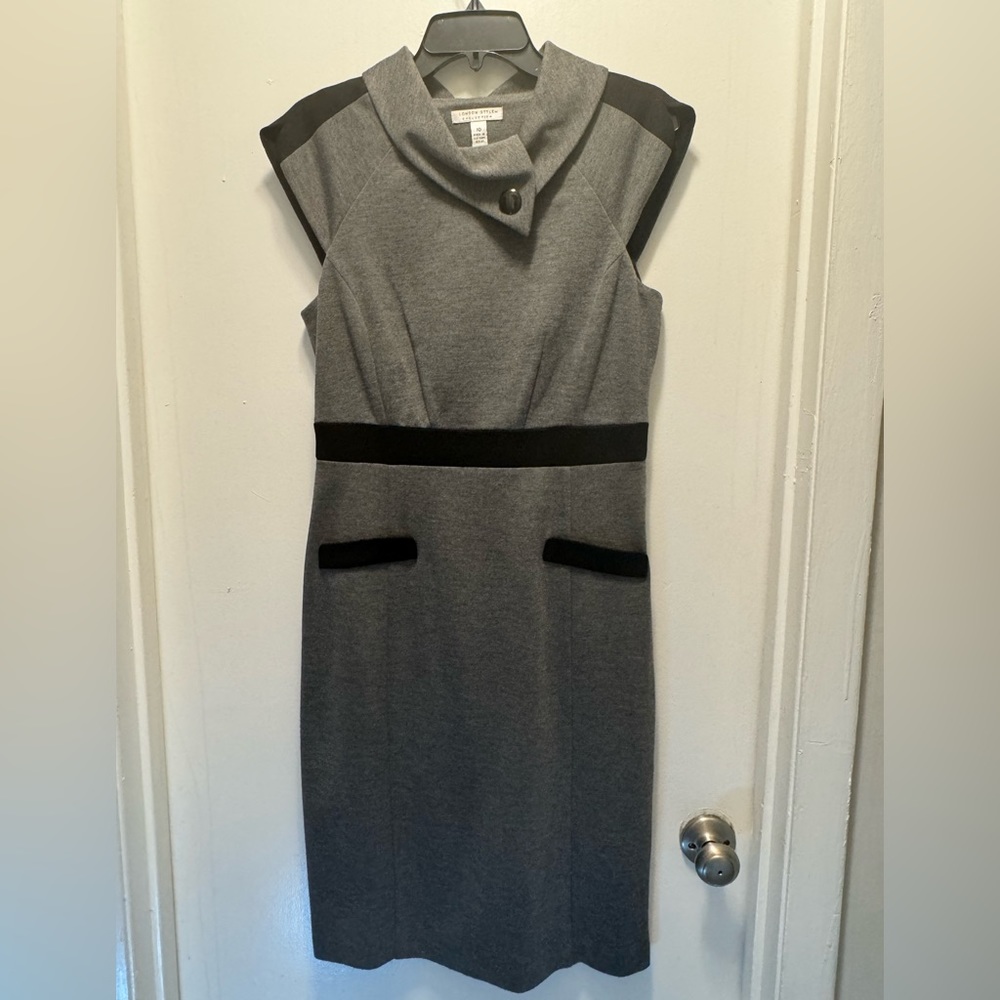 London Style Collection size 10 grey and black sheath dress